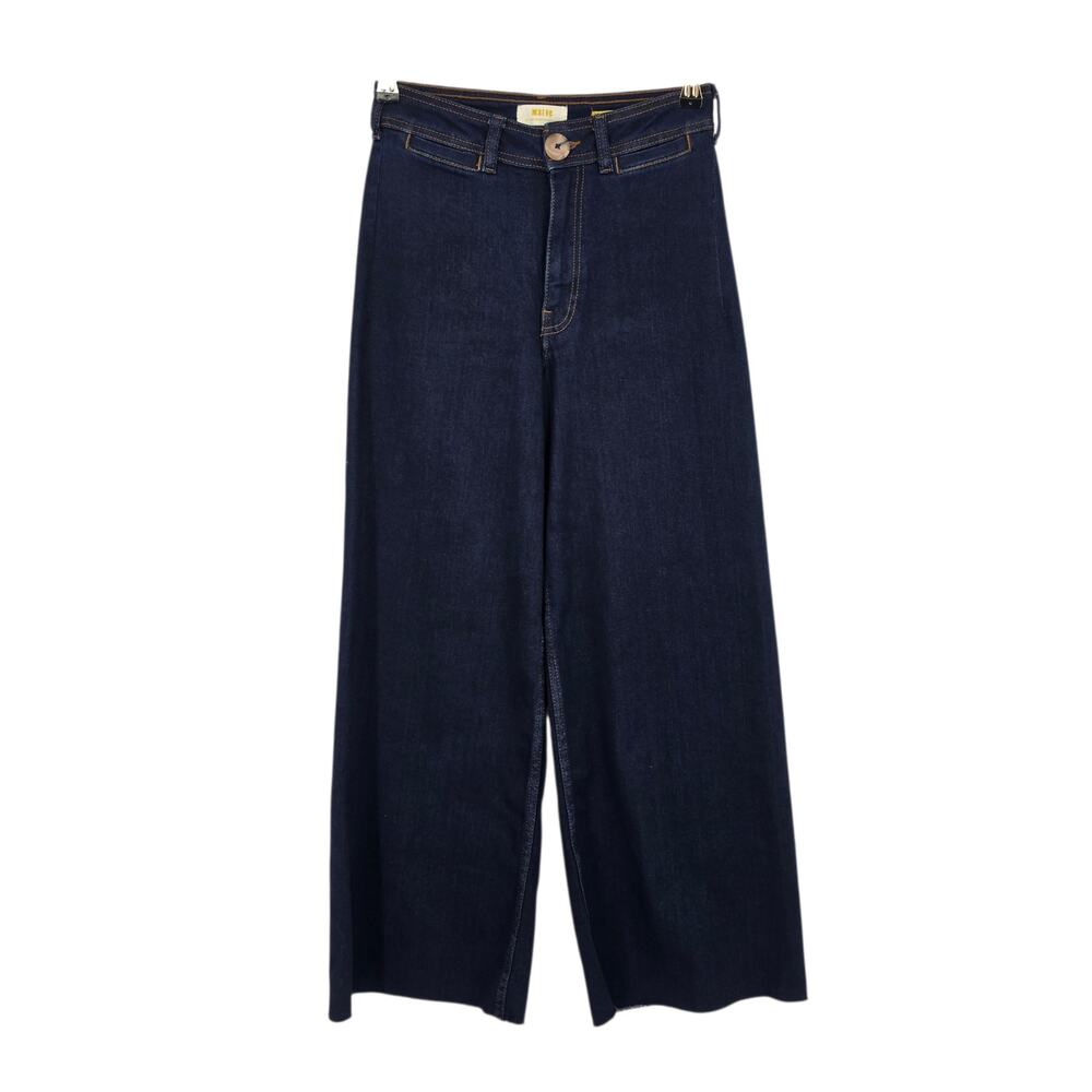 Anthropologie Maeve Dark Wash Colette High Rise Fray Crop Wide Leg Jeans Size 26